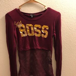 Burgundy shirt with mesh bottom
